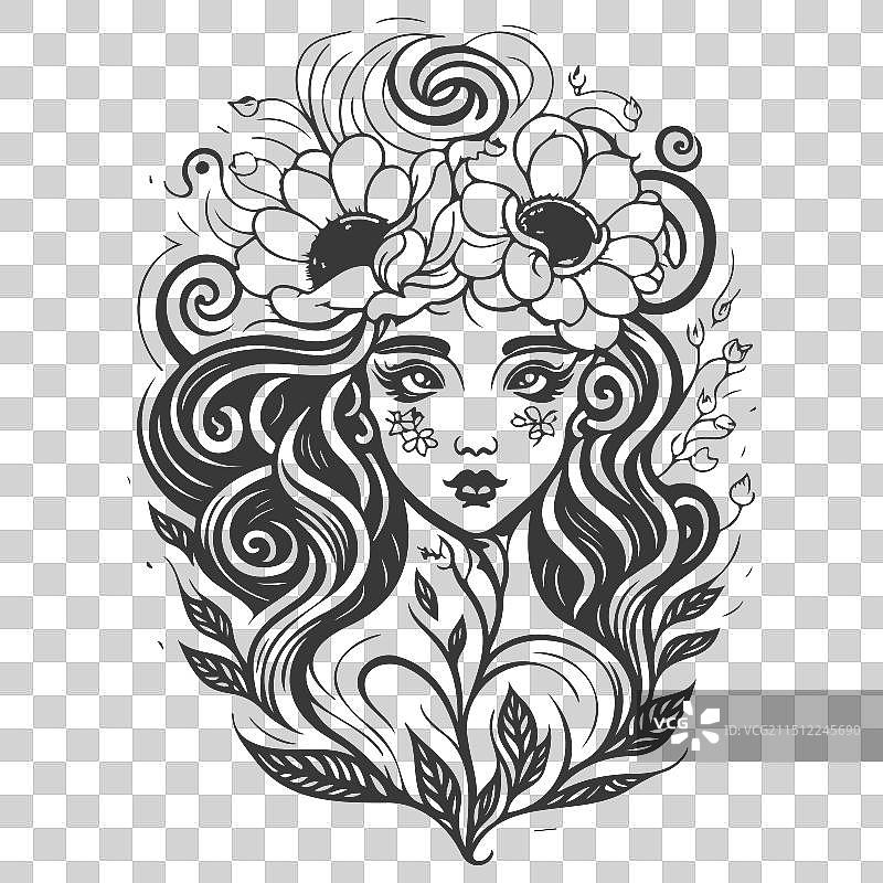 神话美杜莎与花卉灰色图片素材