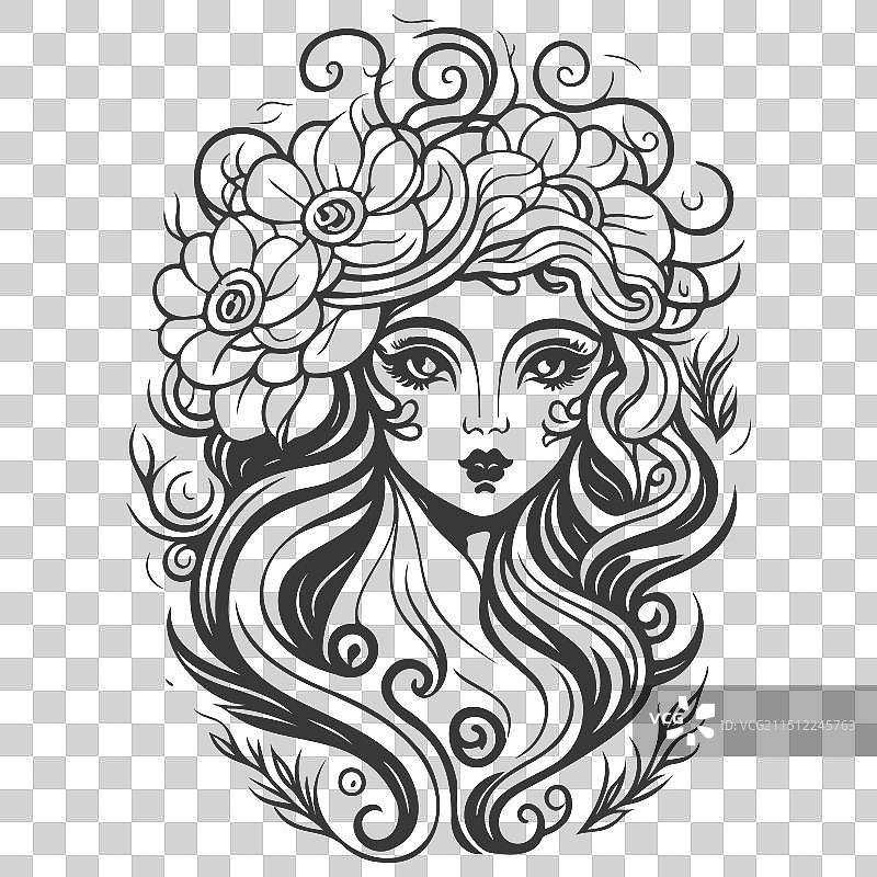 神话美杜莎与花卉灰色图片素材