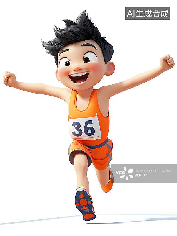 【AI数字艺术】3D卡通人物冲过终点线的运动员图片素材