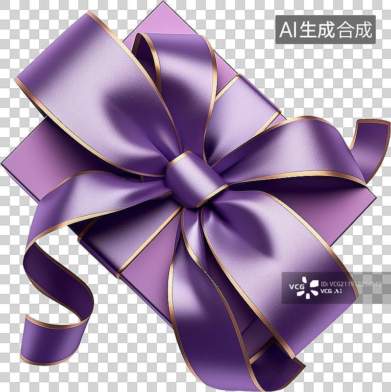 【AI数字艺术】一个系着紫色丝带的礼盒三维插画图片素材