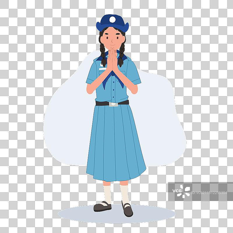 身穿制服的泰国女童子军敬礼图片素材