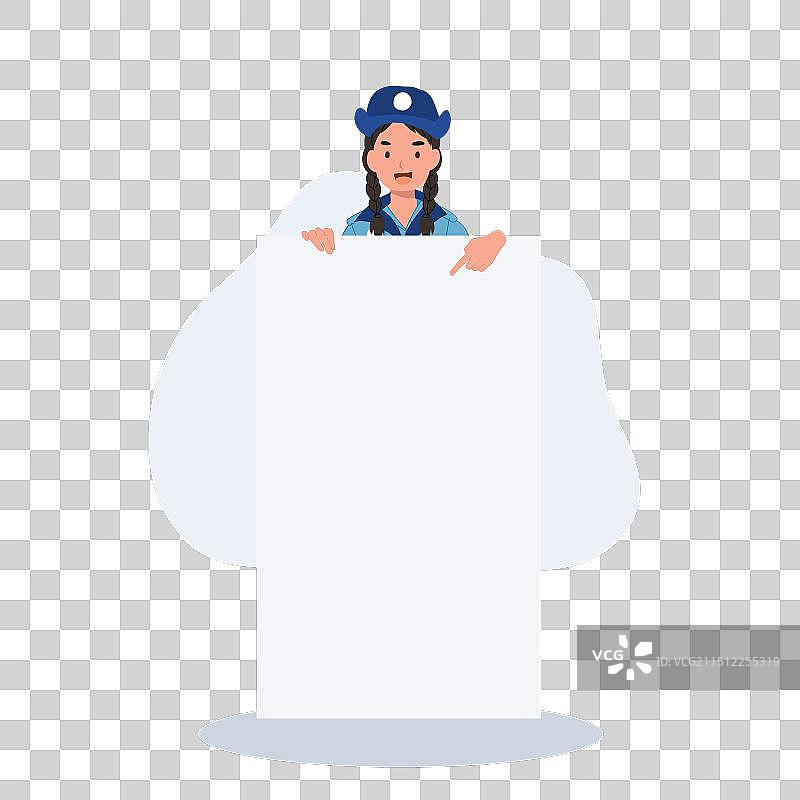 穿制服的泰国女童军指向空白标牌图片素材