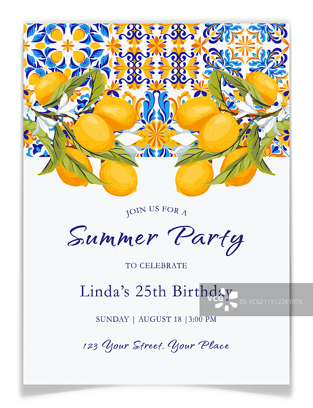 地中海夏季生日派对邀请函图片素材