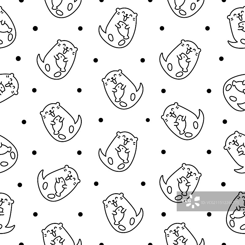 可爱卡通卡哇伊水獭无缝图案图片素材