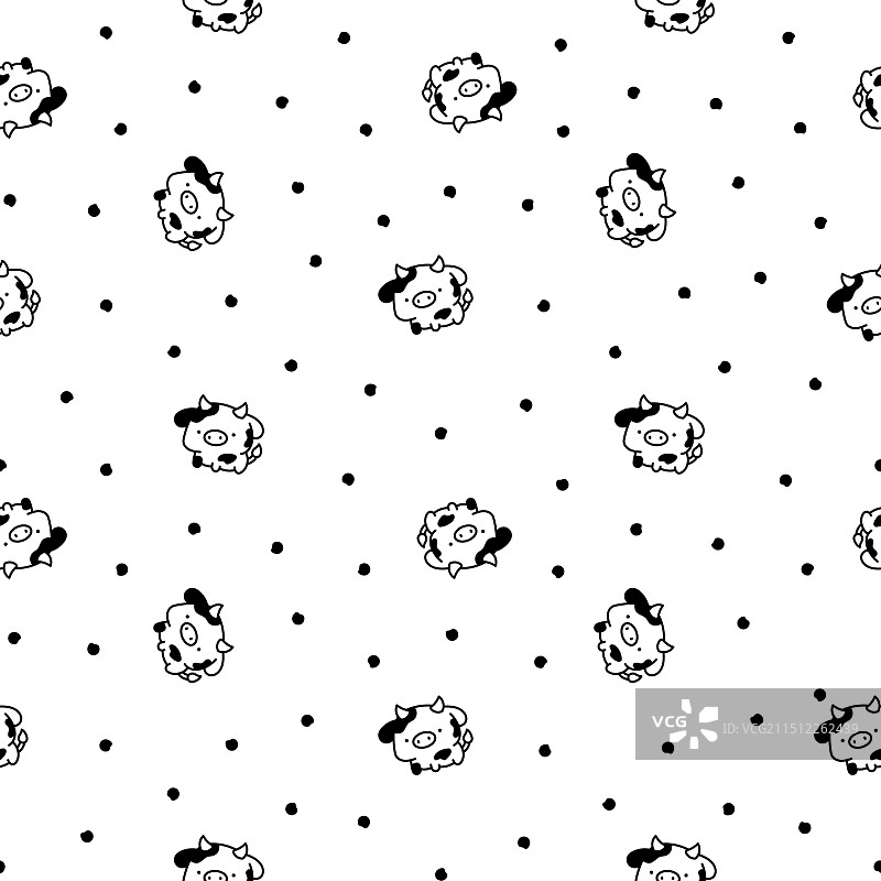 可爱的小牛无缝图案着色页图片素材