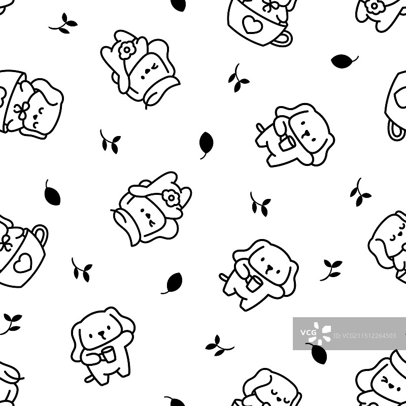 可爱卡通小狗着色无缝图案图片素材