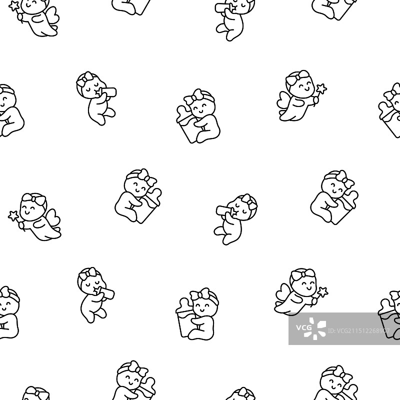 可爱的女宝宝无缝图案着色页图片素材