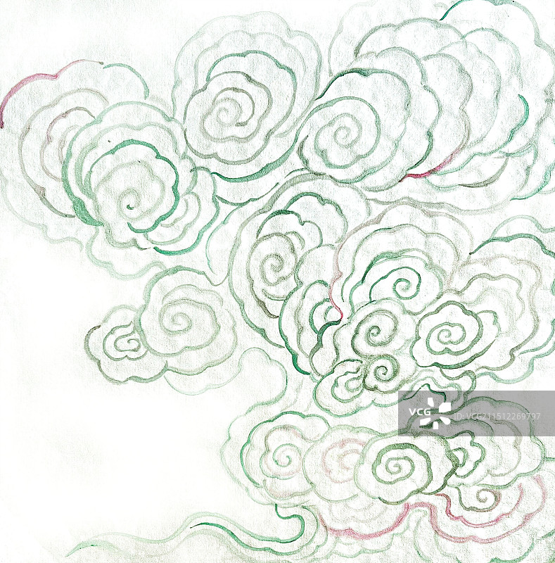 云纹祥云白云中国风水墨画白描图片素材