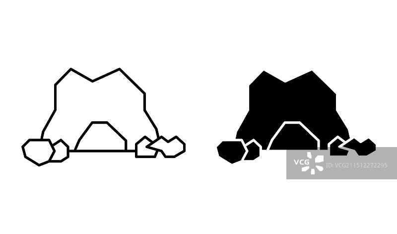 洞穴线性细线图标图形洞穴集合图片素材