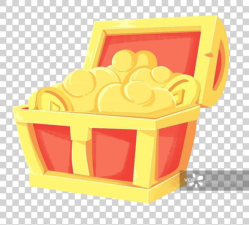 侧面打开装满金币和金元宝 的百宝箱插画元素图片素材