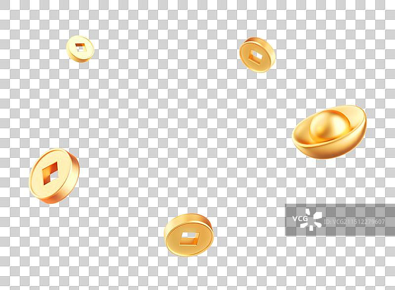 618狂欢大促电商促销元素 飘浮的一堆金币和金元宝插画元素图片素材