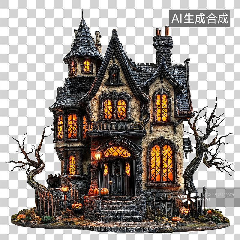 【AI数字艺术】三维免抠万圣节装饰房屋图片素材