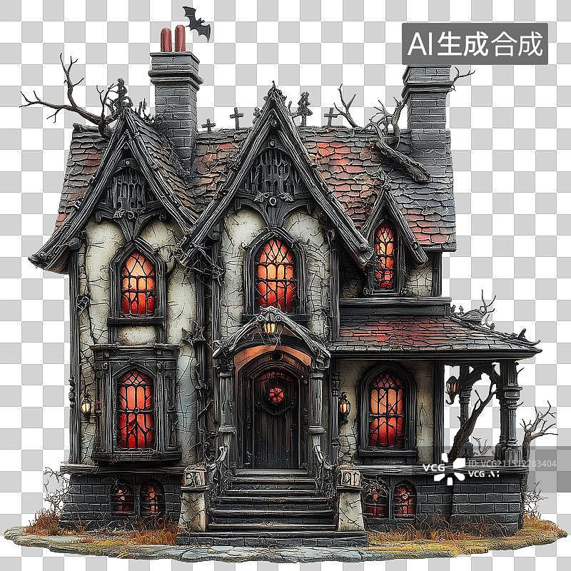 【AI数字艺术】三维免抠万圣节装饰房屋图片素材
