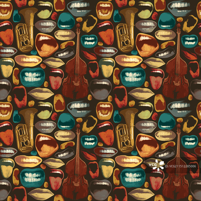 带有唇印的音乐无缝图案图片素材