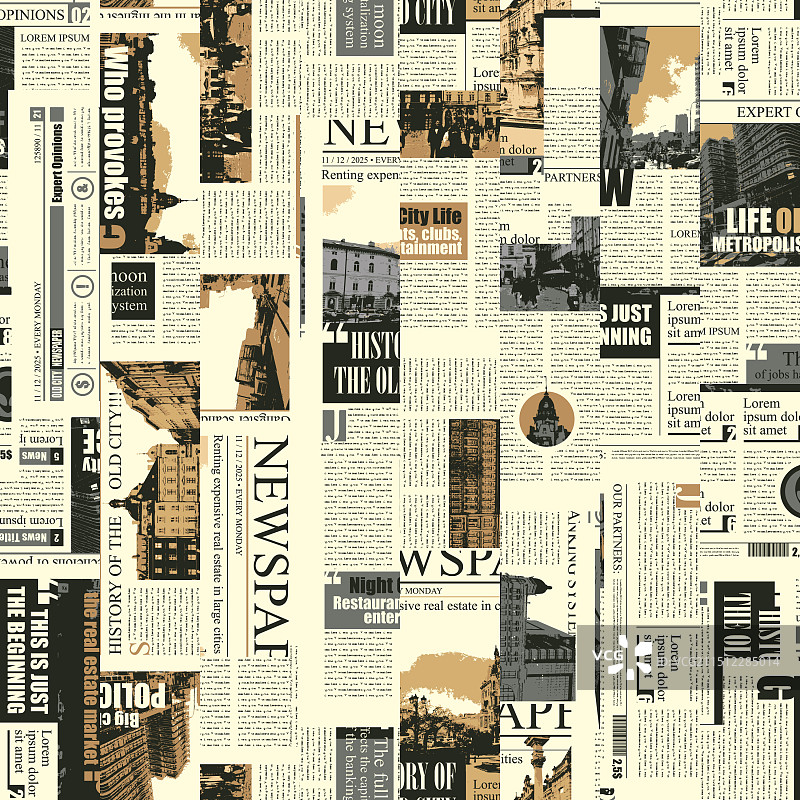 报纸杂志拼贴无缝图案图片素材