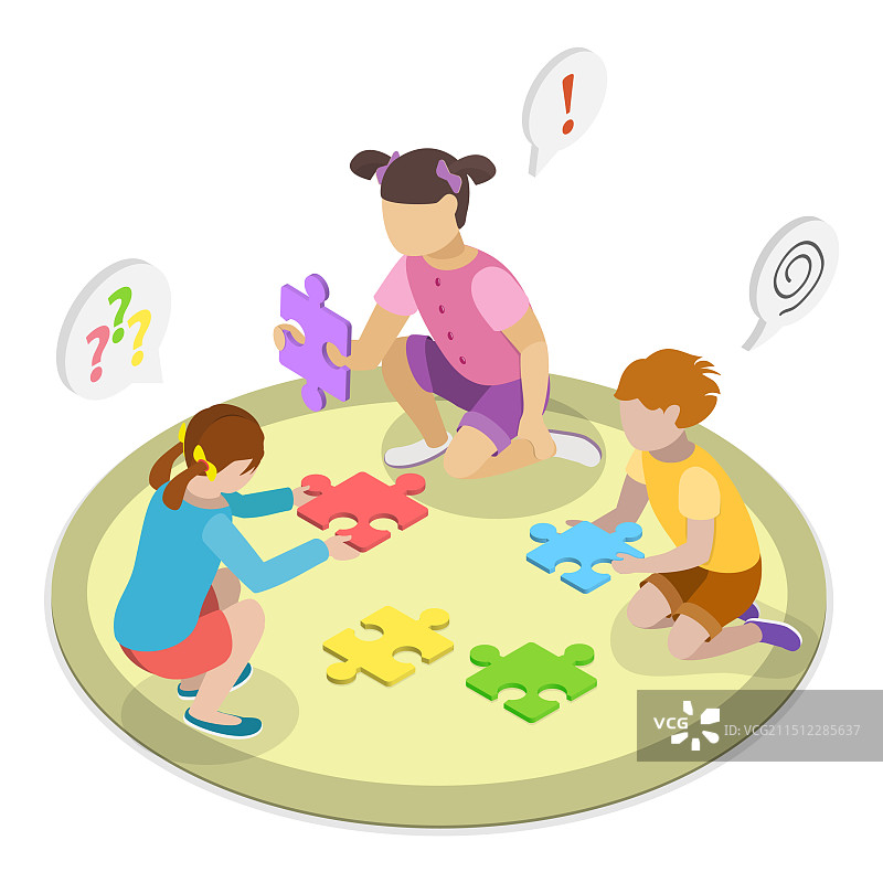 2.5D扁平风自闭症插画图片素材