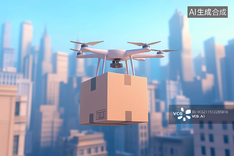 【AI数字艺术】无人机配送物流快递插画图片素材