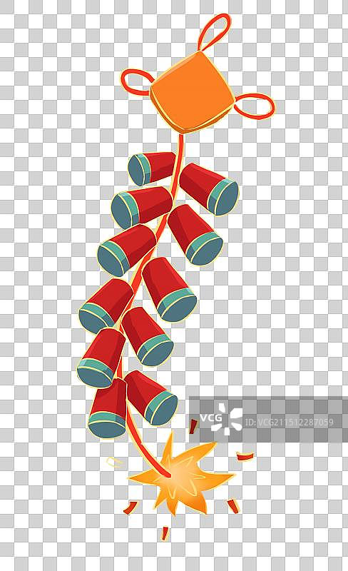 点燃的鞭炮元素 古典风格红色炮竹元素图片素材