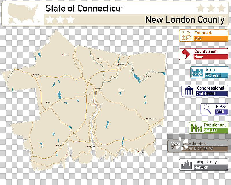 美国康涅狄格州新伦敦县地图图片素材