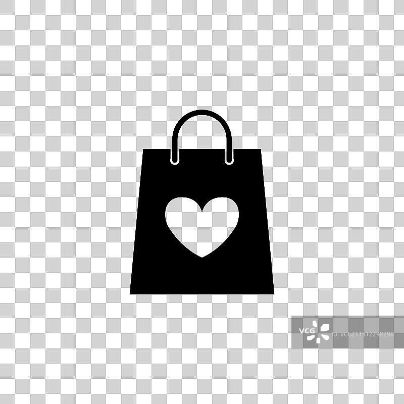 带有心形符号的黑色购物袋图标图片素材