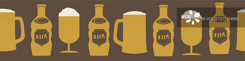 啤酒瓶和泡沫啤酒杯无缝背景图片素材