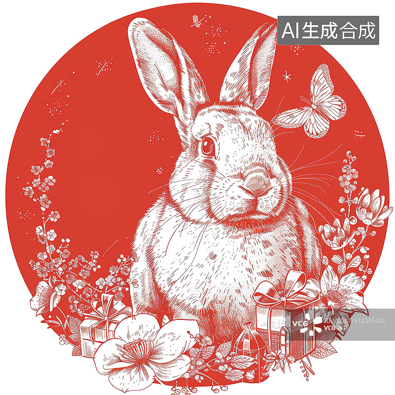 【AI数字艺术】兔子动物线稿涂画填色图案图片素材