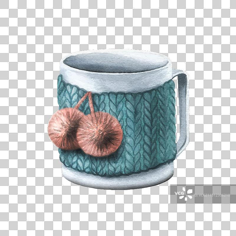 针织装饰水彩白色马克杯图片素材