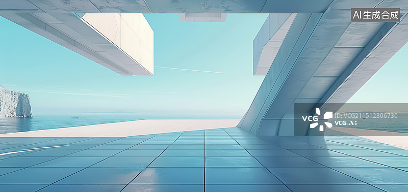 【AI数字艺术】海边混凝土建筑平台背景图片素材