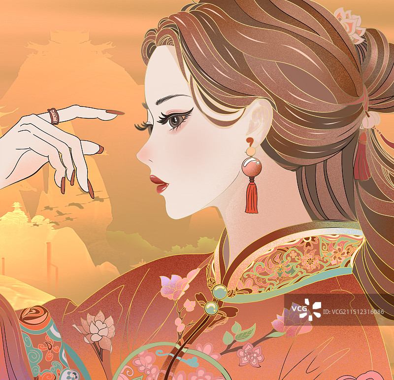 国风线性插画女性图片素材