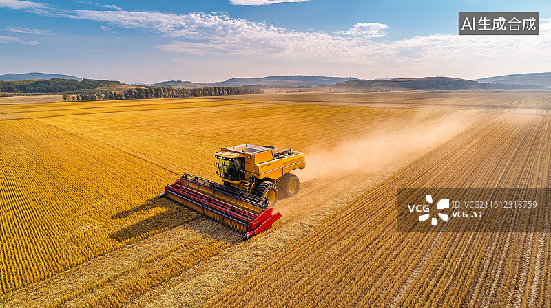 【AI数字艺术】联合收割机收割麦田图片素材