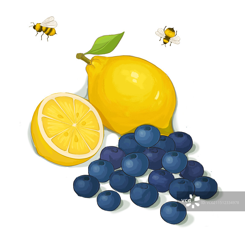插画夏日水果柠檬蓝莓图片素材