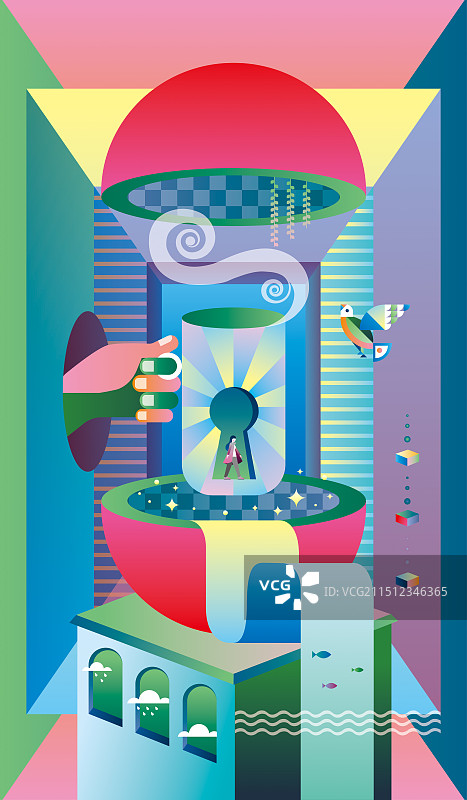 行走在空间的少女奇幻插画壁纸图片素材