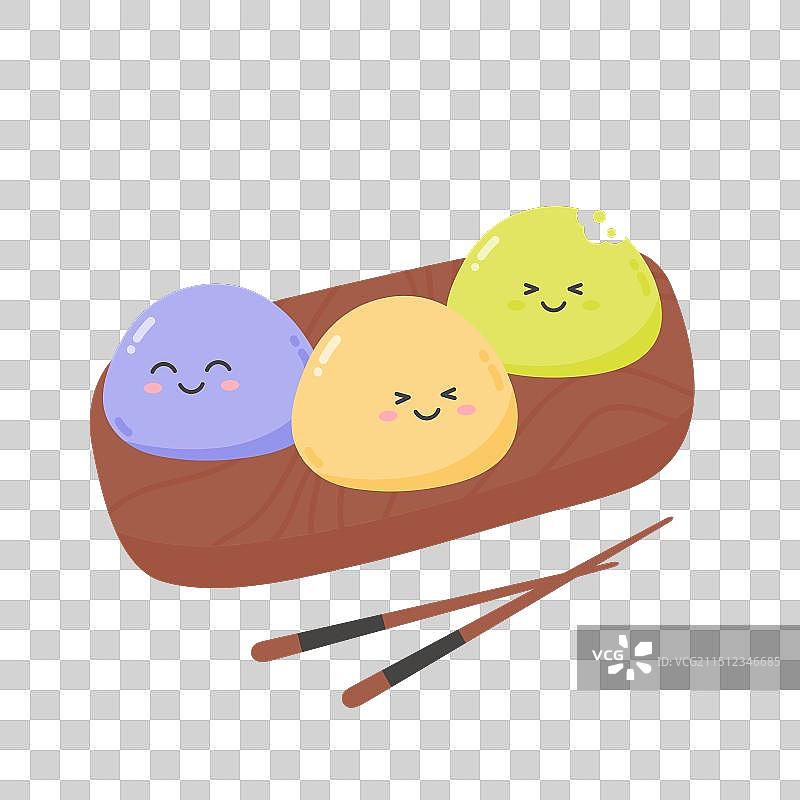 木板上带笑脸的麻糬甜点图片素材