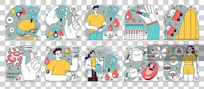测量血糖的糖尿病夜间模式图片素材