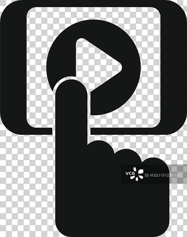 手部按压智能手机屏幕上的播放按钮图片素材