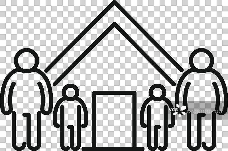 一家四口用屋顶保护他们的家图片素材