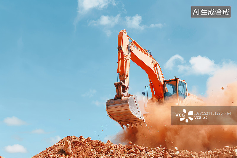 【AI数字艺术】挖掘机破碎岩石瞬间图片素材