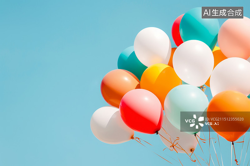 【AI数字艺术】蓝天映衬下的彩色气球图片素材