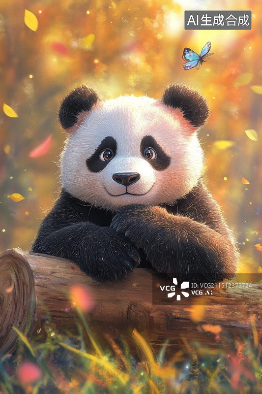 【AI数字艺术】秋日森林中的大熊猫图片素材