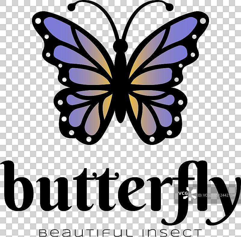 蓝色蝴蝶Logo图标设计，简约昆虫图片素材