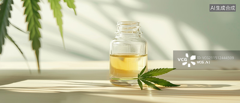 【AI数字艺术】麻油瓶与叶子在日光下图片素材