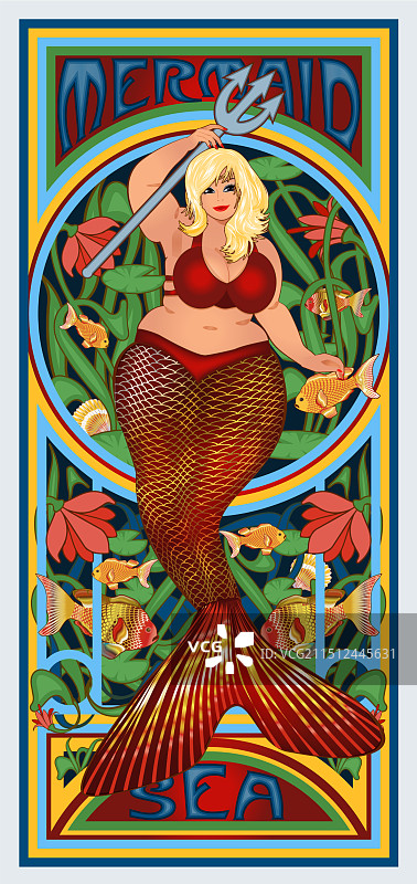 新艺术风格的美人鱼和热带鱼图片素材