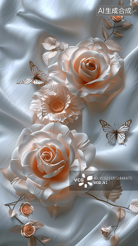 【AI数字艺术】数码丝绸花朵抽象图形海报背景图片素材