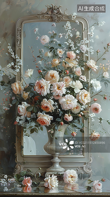 【AI数字艺术】数码油画镜子繁花抽象图形海报背景图片素材
