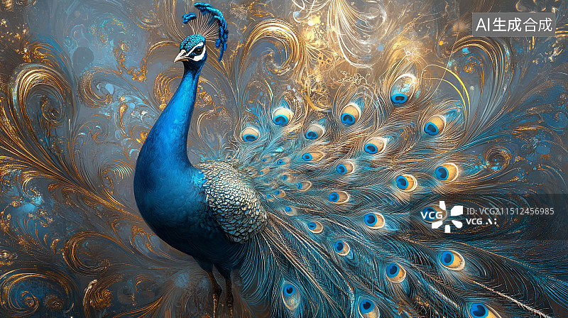 【AI数字艺术】蓝色孔雀背景纹理图图片素材