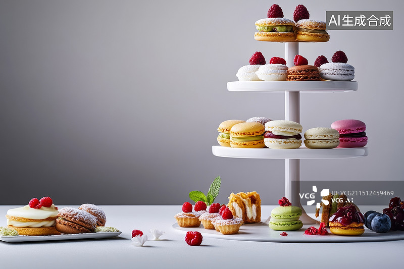 【AI数字艺术】下午茶蛋糕马卡龙素材图片图片素材