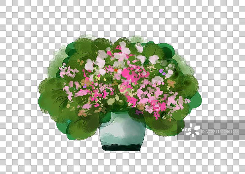 办公室复古花瓶绿色植物小碎花花朵野生植物特写镜头板绘插画图片素材