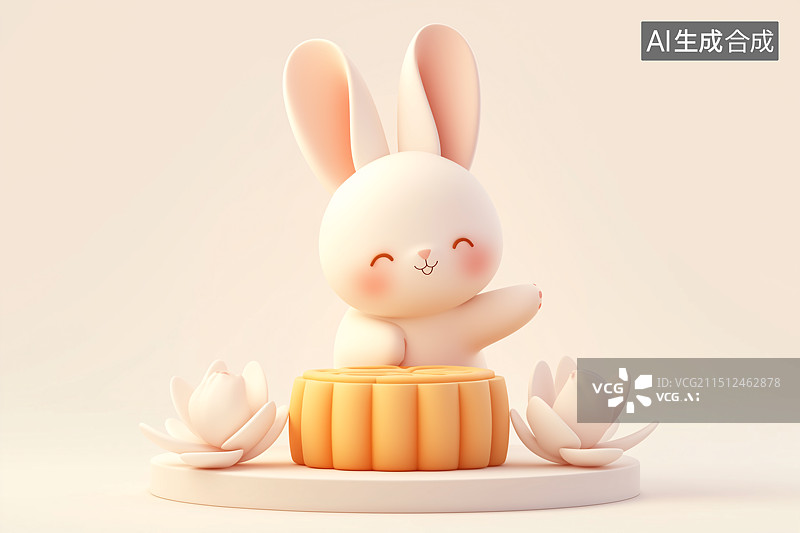 【AI数字艺术】3D中秋月饼和月兔图片素材