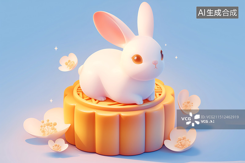 【AI数字艺术】3D中秋月饼和月兔图片素材
