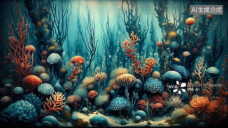 【AI数字艺术】海底珊瑚群的奇幻世界图片素材